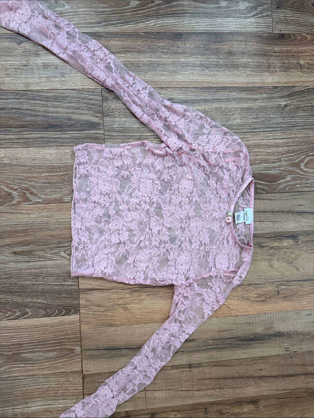 Rue21 Dusty Pink Sheer Lace Long-Sleeve Top